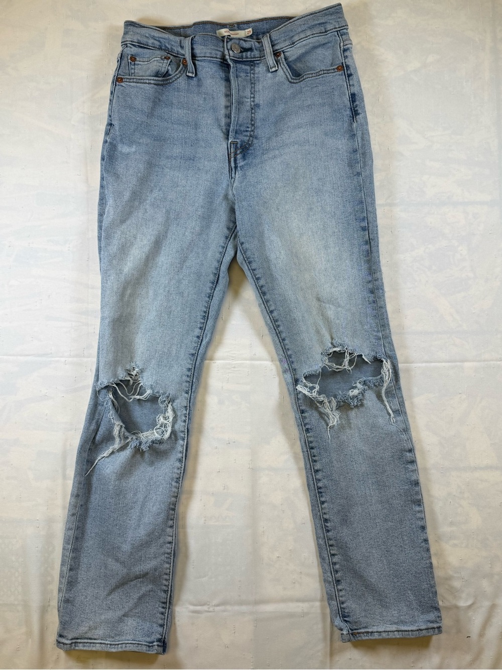 Levi's Light Blue High-Rise Wedgie Straight Distressed Jeans